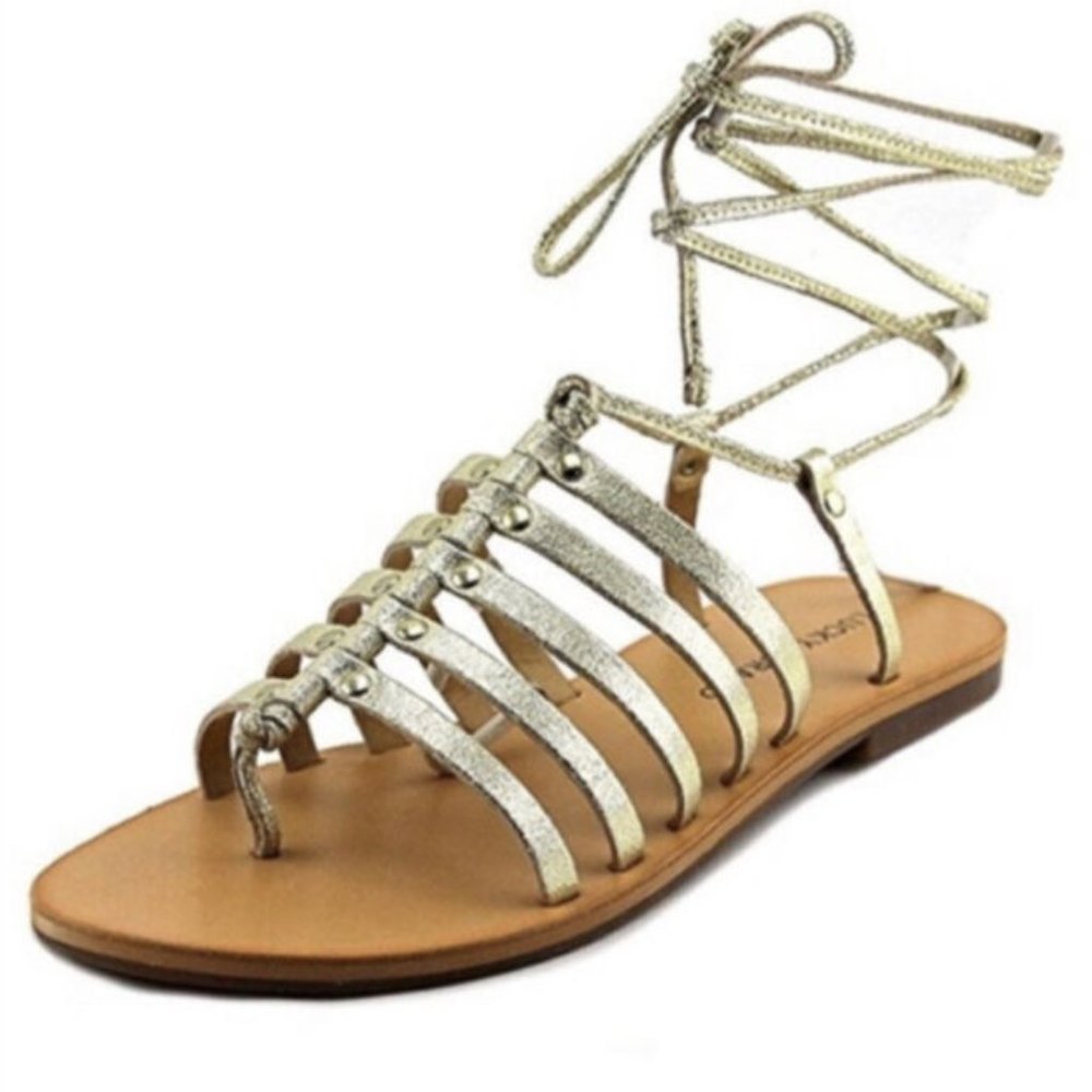 Lucky Brand Colette Gold Metallic Leather Gladiator Sandal Size 6 1/2